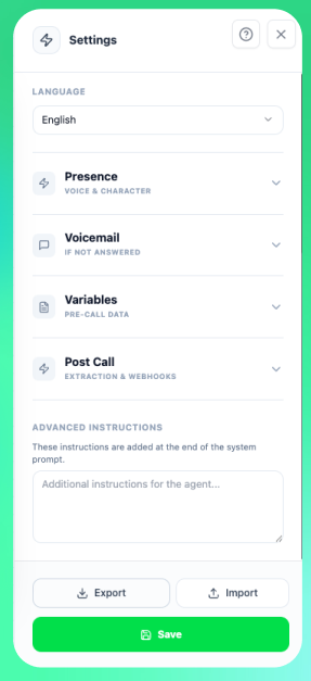 Painel de Configurações do Flow Builder