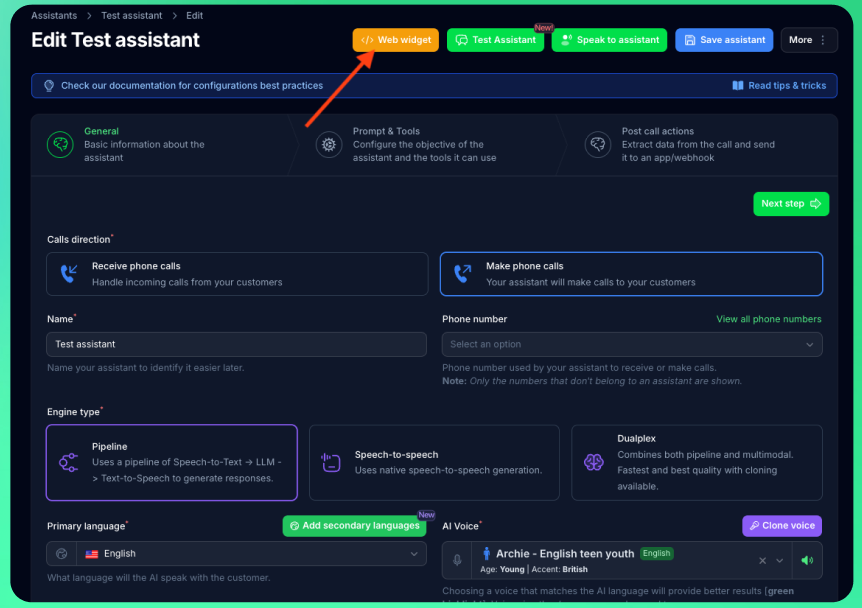 Localização do Botão do Widget Web