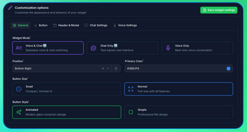 Configuração Geral do Widget