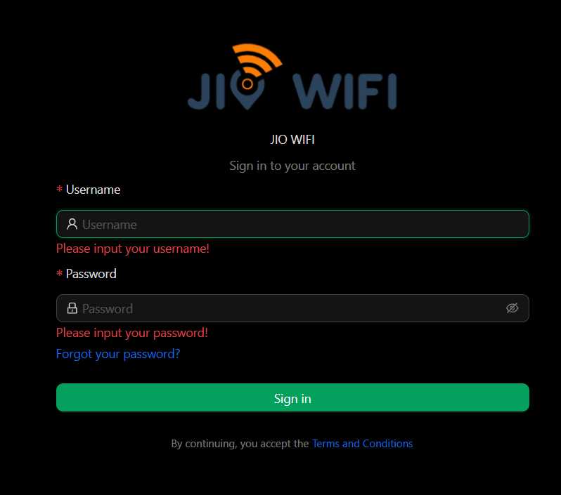 Login screen (dark mode)