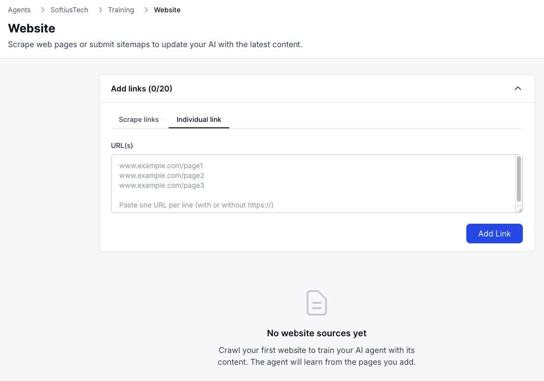 Individual link input interface