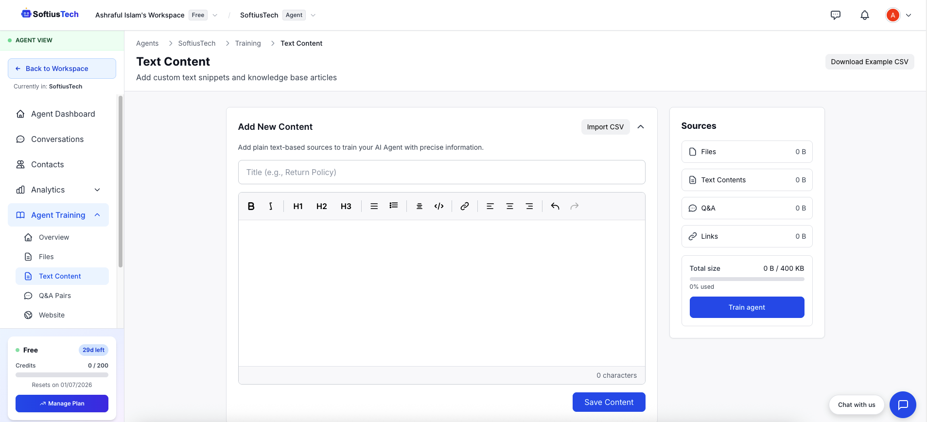 Text content input interface