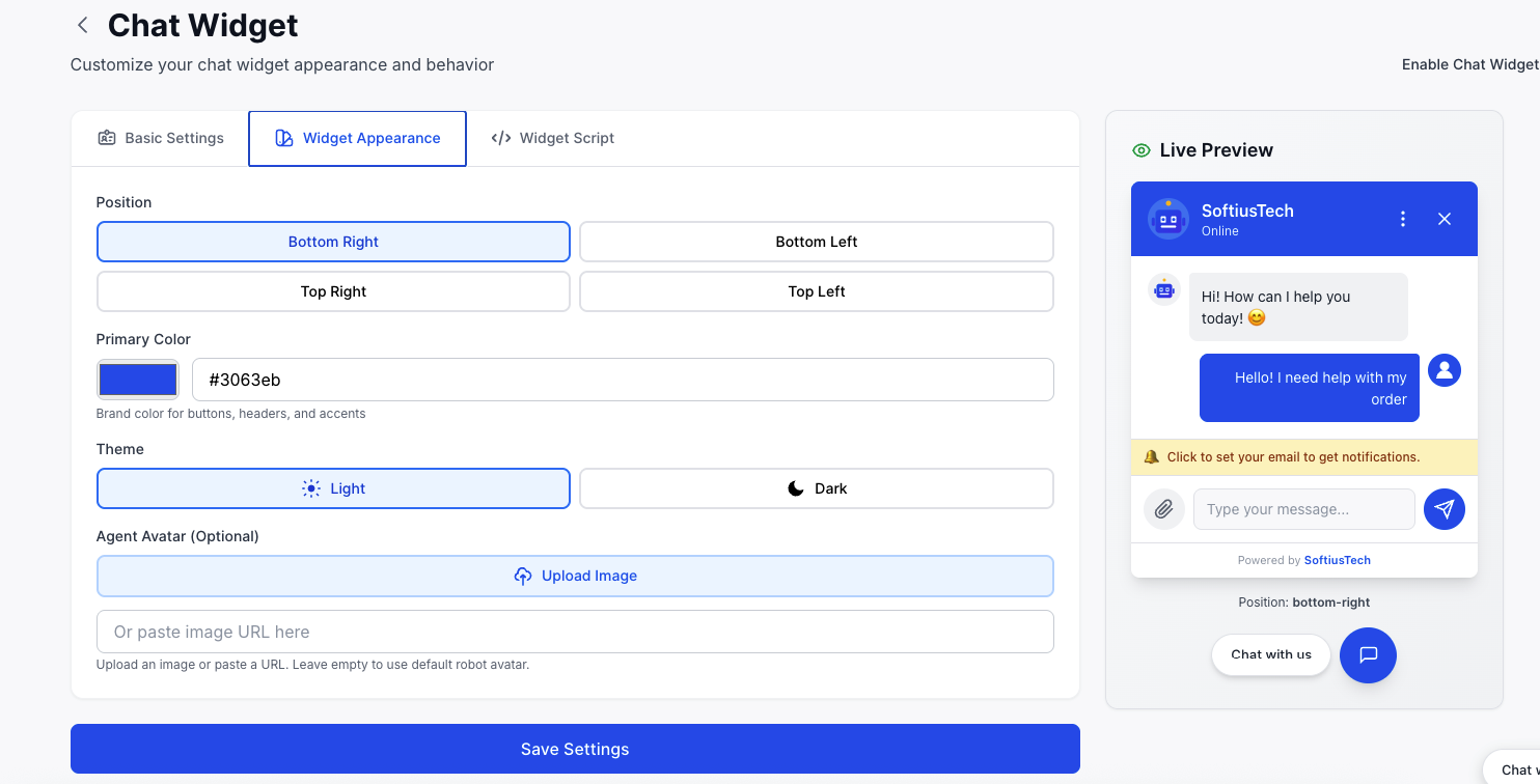 Chat interface customization options