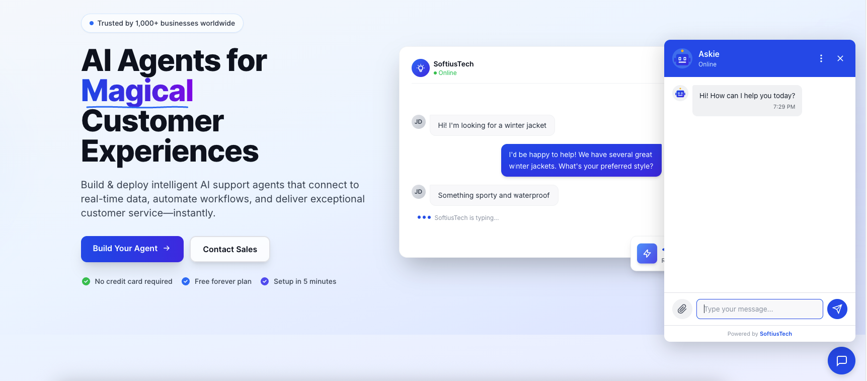 Live AI Agent chat bubble on a website