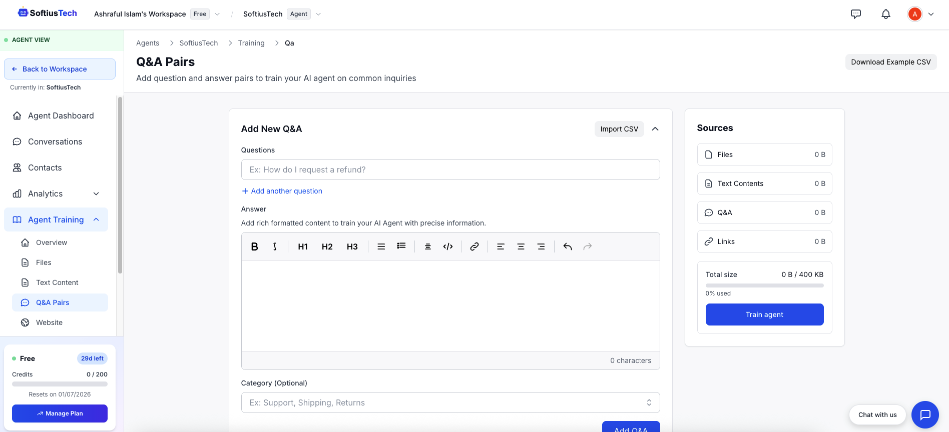 Q&A pairs input interface