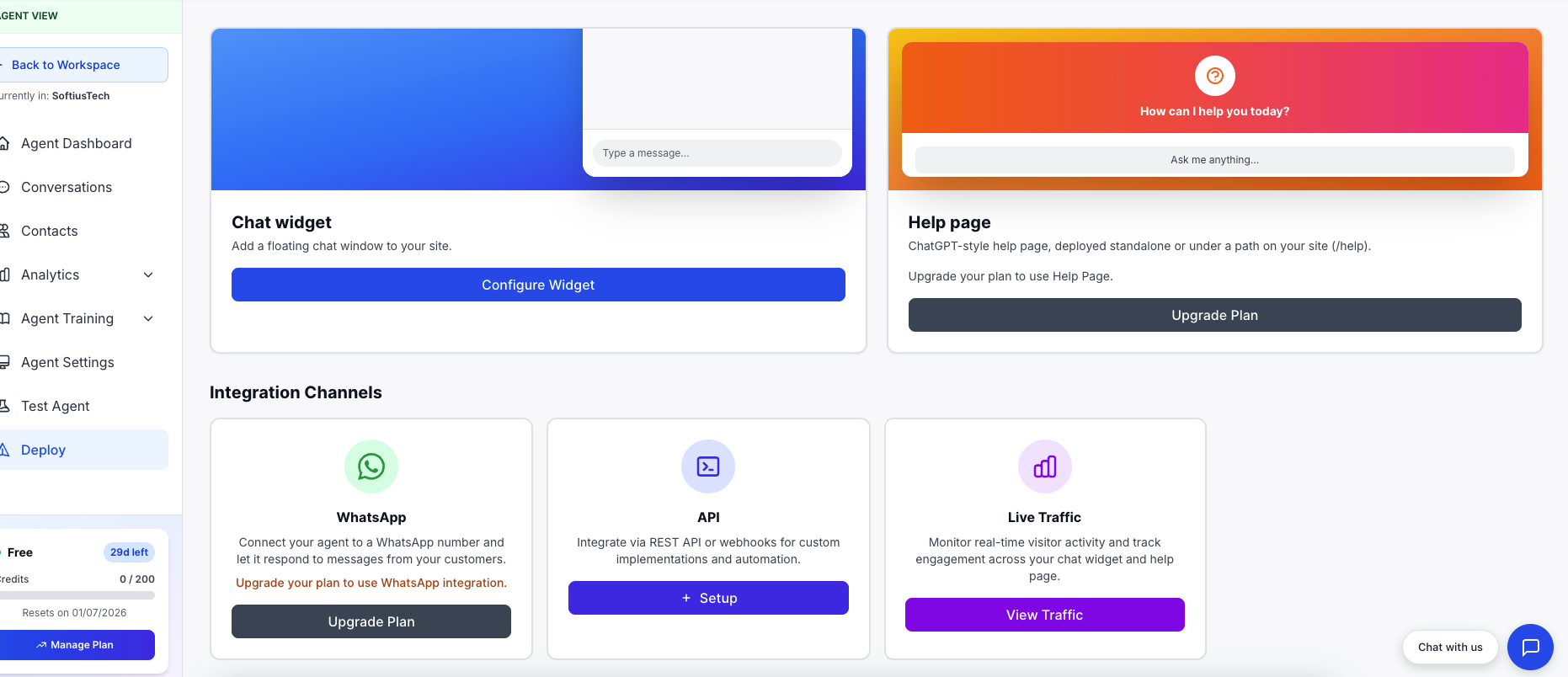 Deploy tab showing all available deployment channels