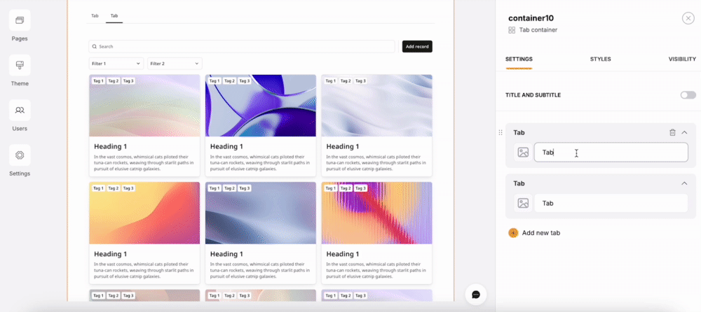 Customizing tabs