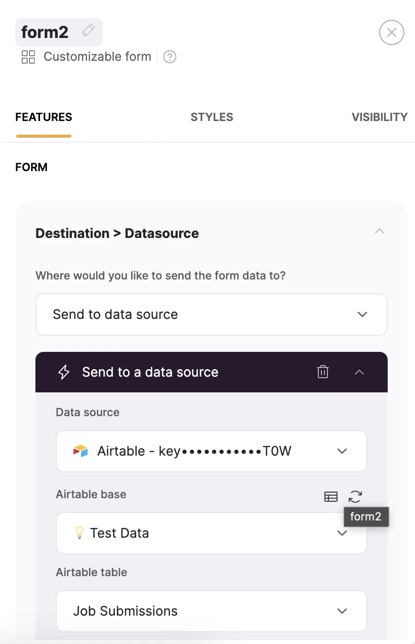 Configuring the form destination