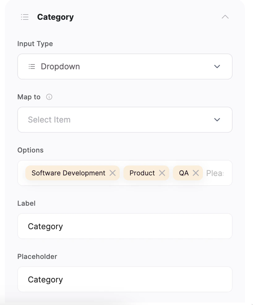 Dropdown field setup