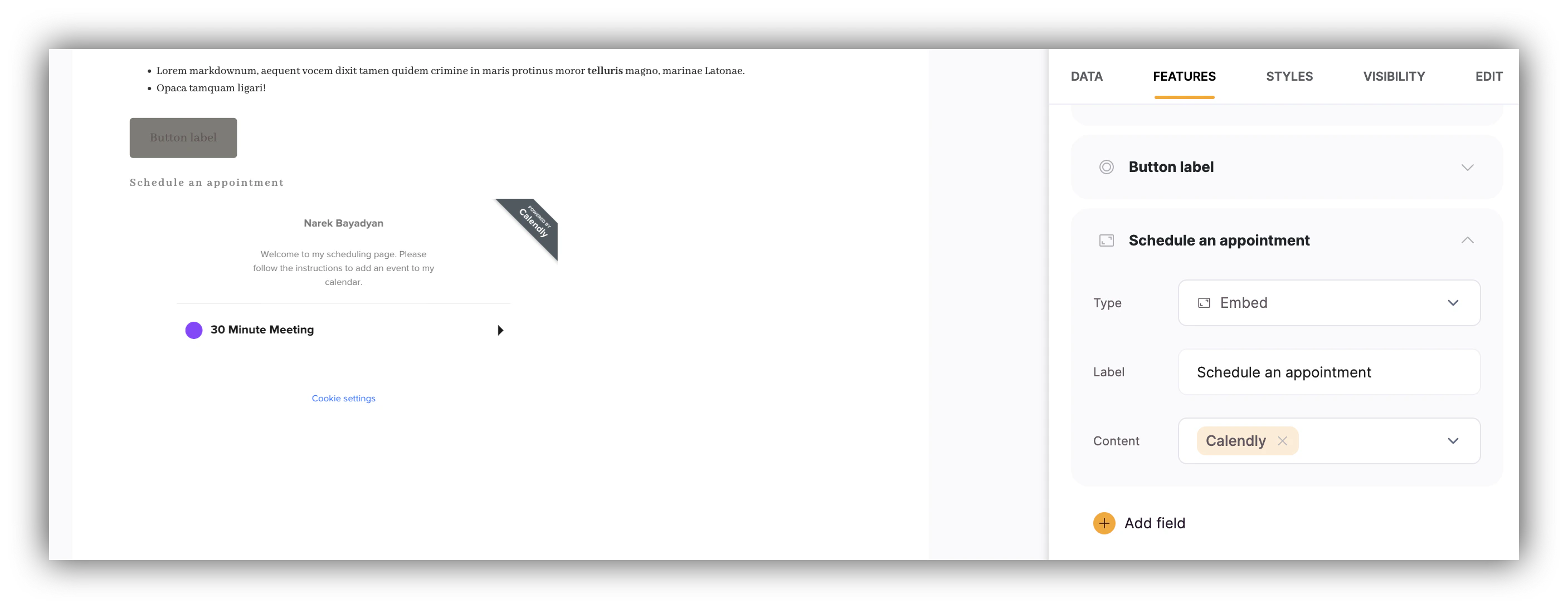 Calendly widget added on List Details