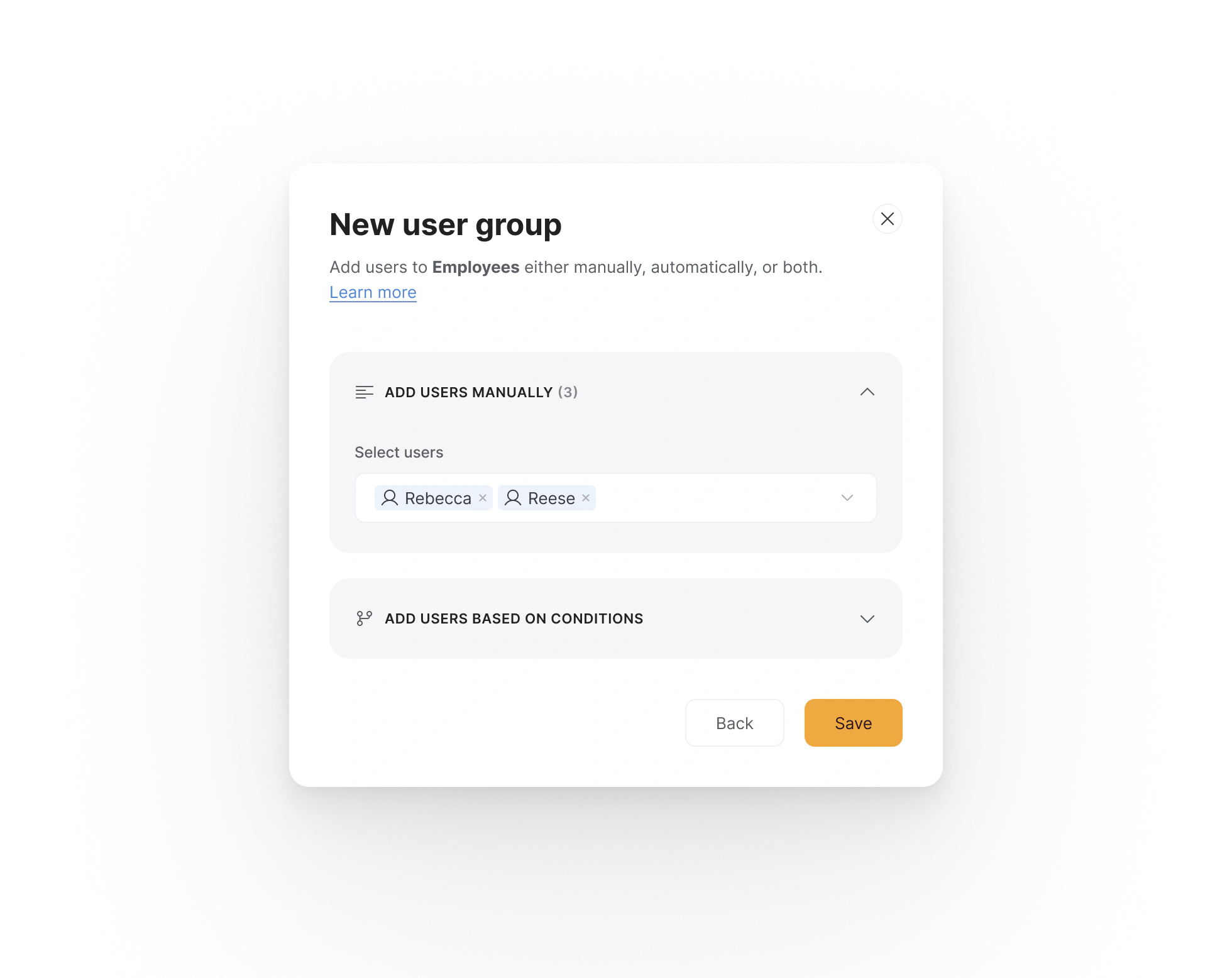 Add users manually to your new user group