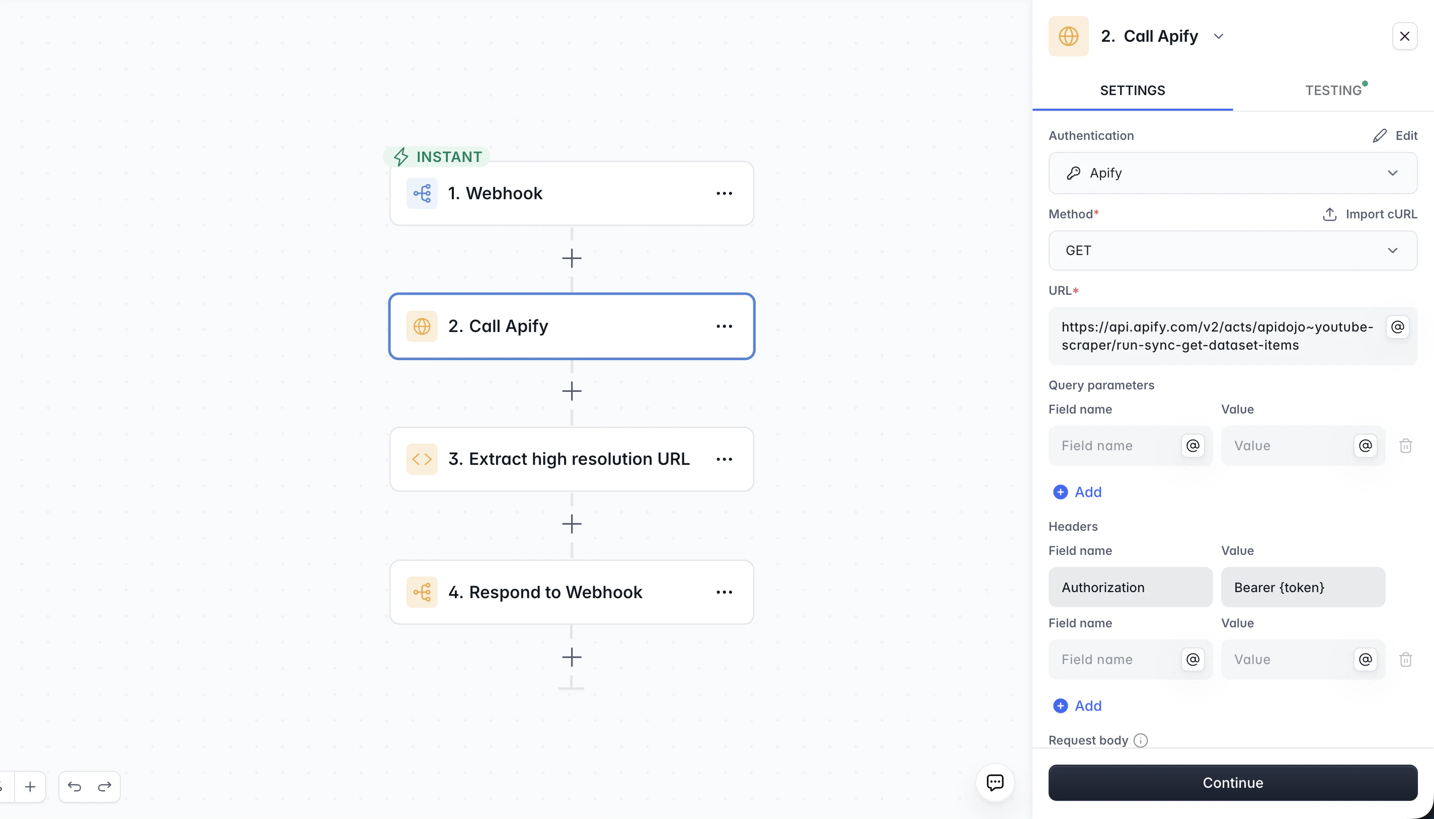 Call API action settings