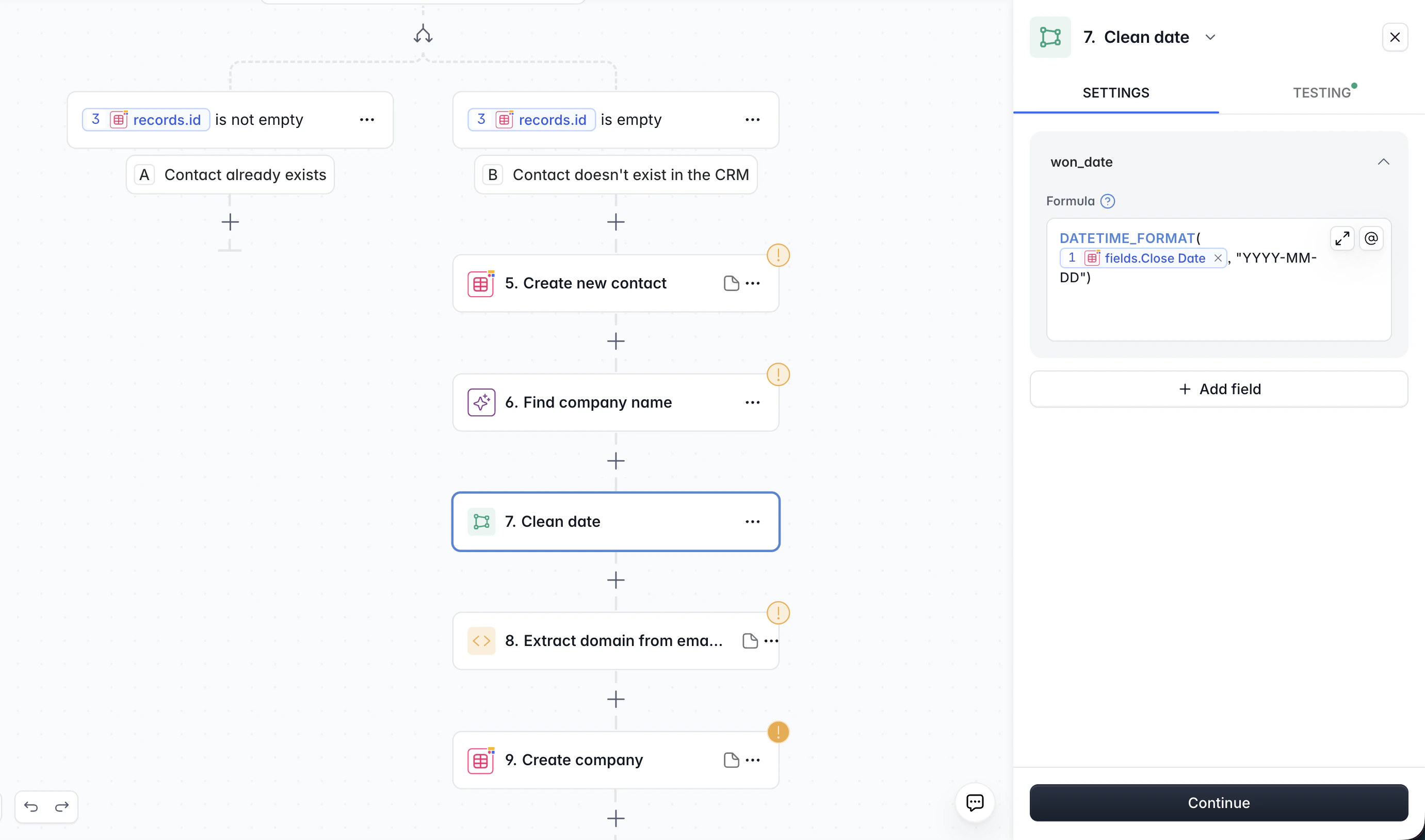 Transform Data action using a formula