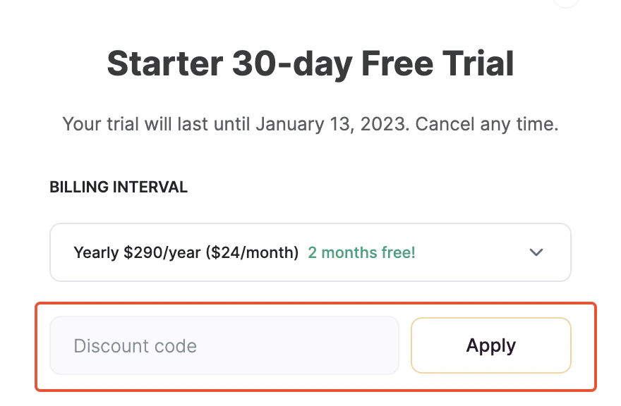 Entering promo code