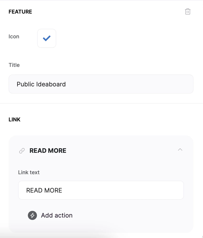 Link setup for feature