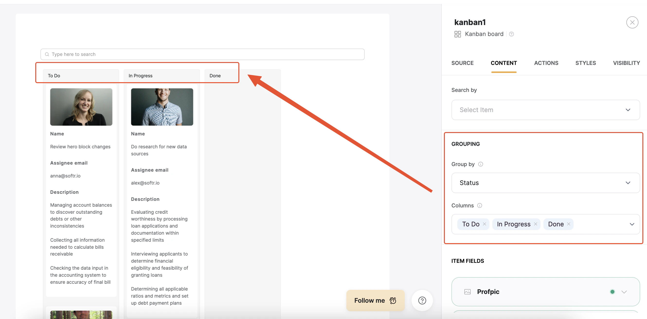 Grouping by the task Status field
