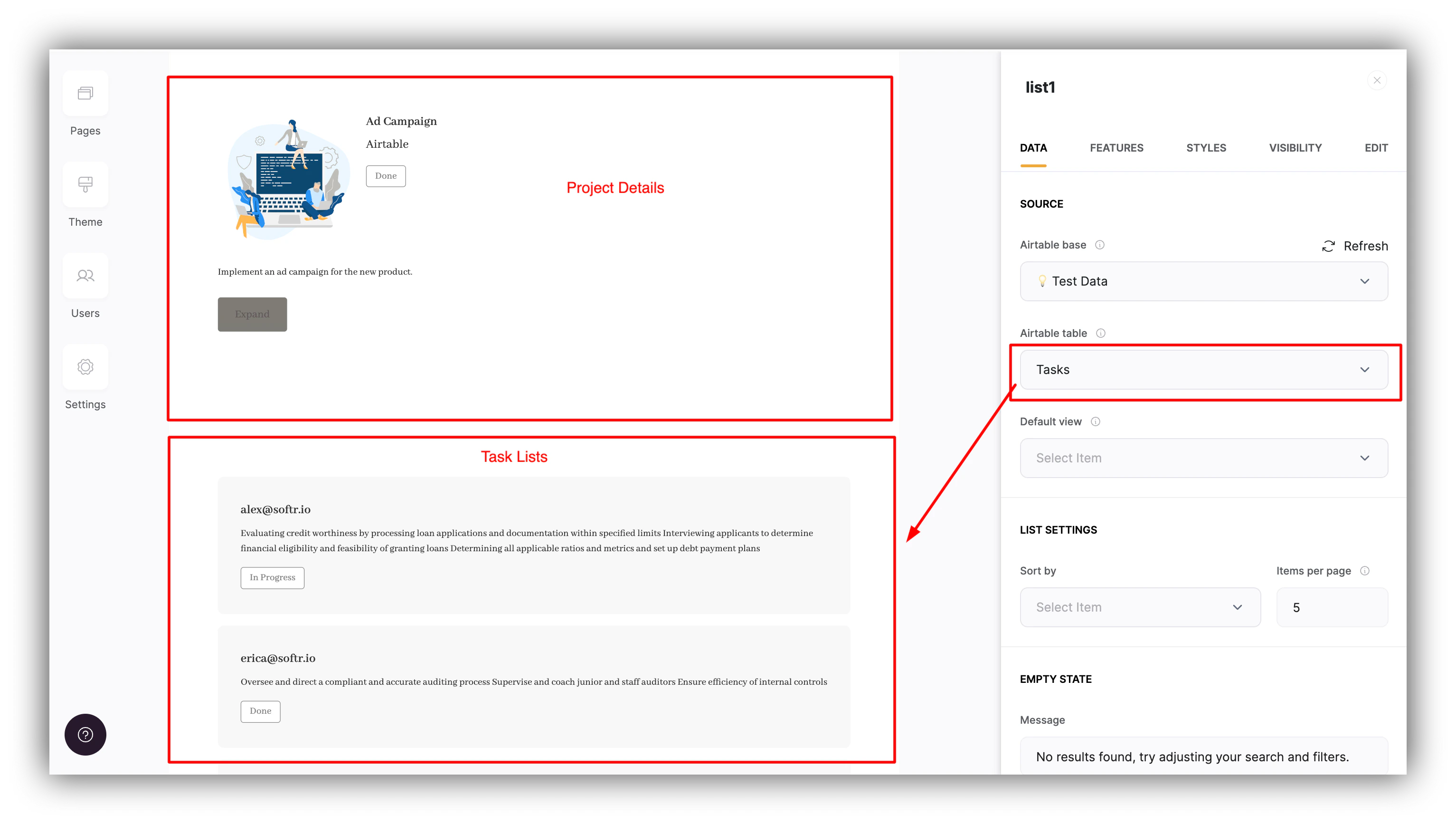 Task list added to the Project details page
