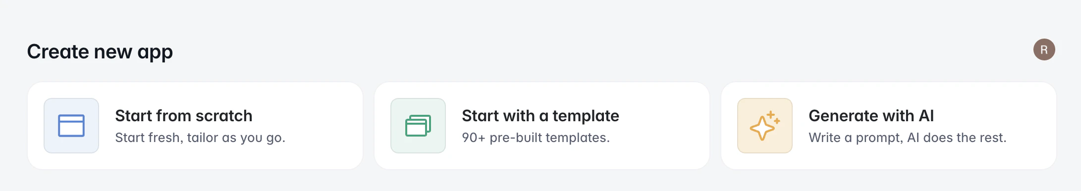 Create new app options