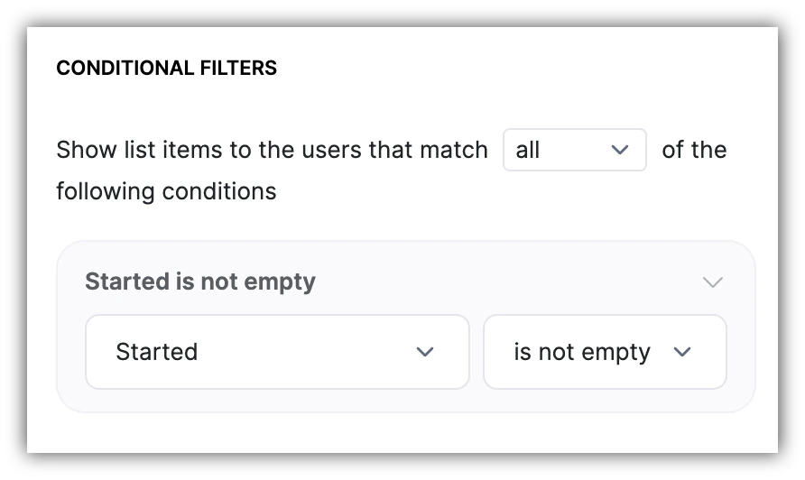 "is not empty" condition for showing checked items