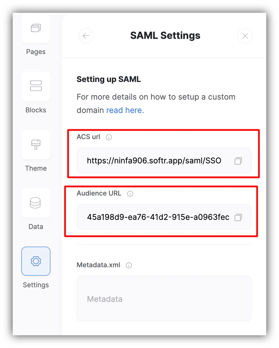 SAML Settings in your Softr app