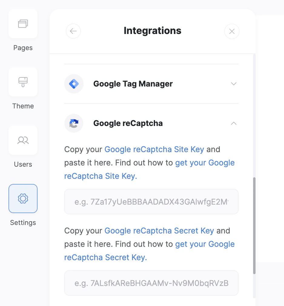 Adding reCaptcha keys