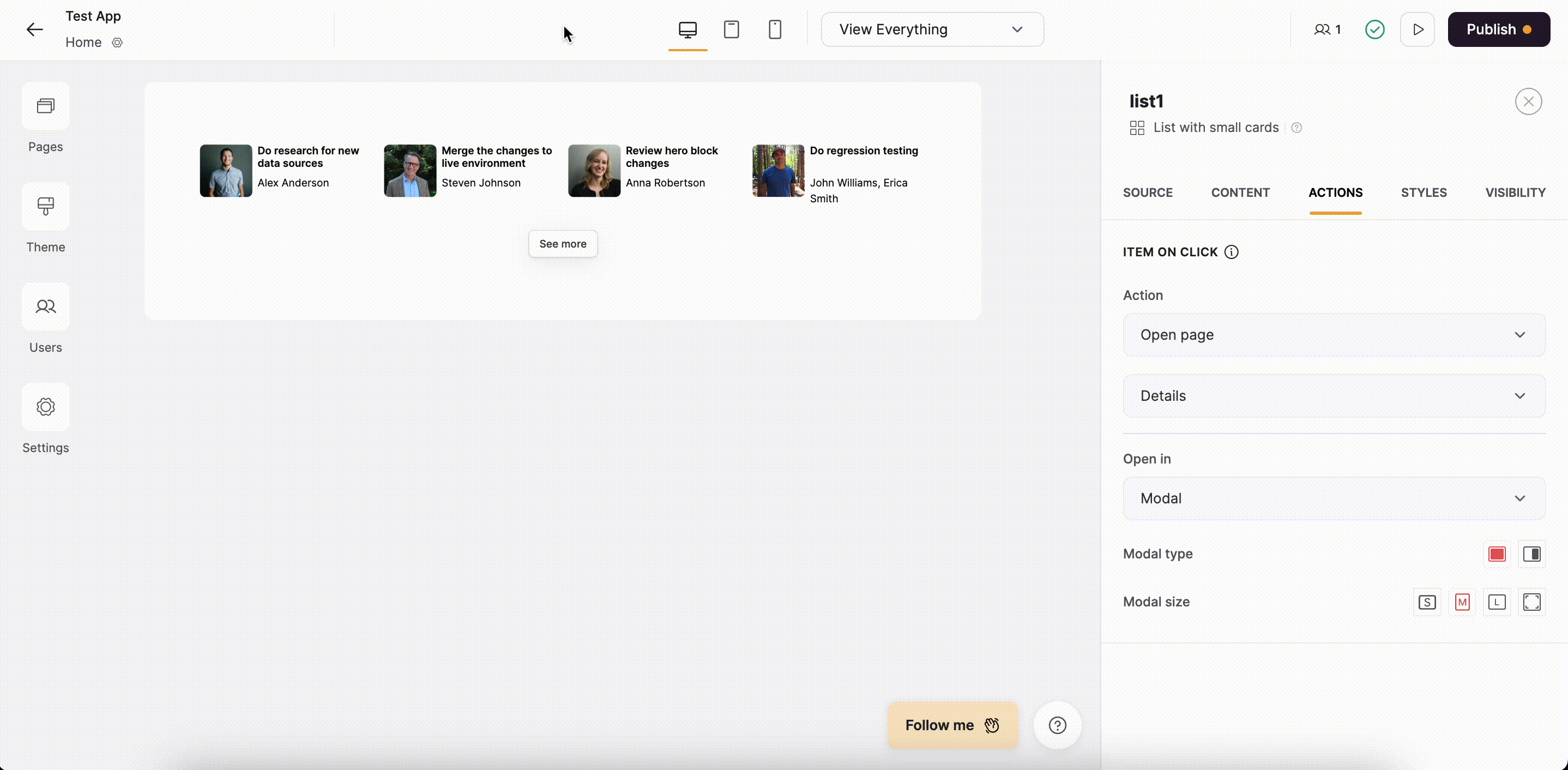 Centered modal