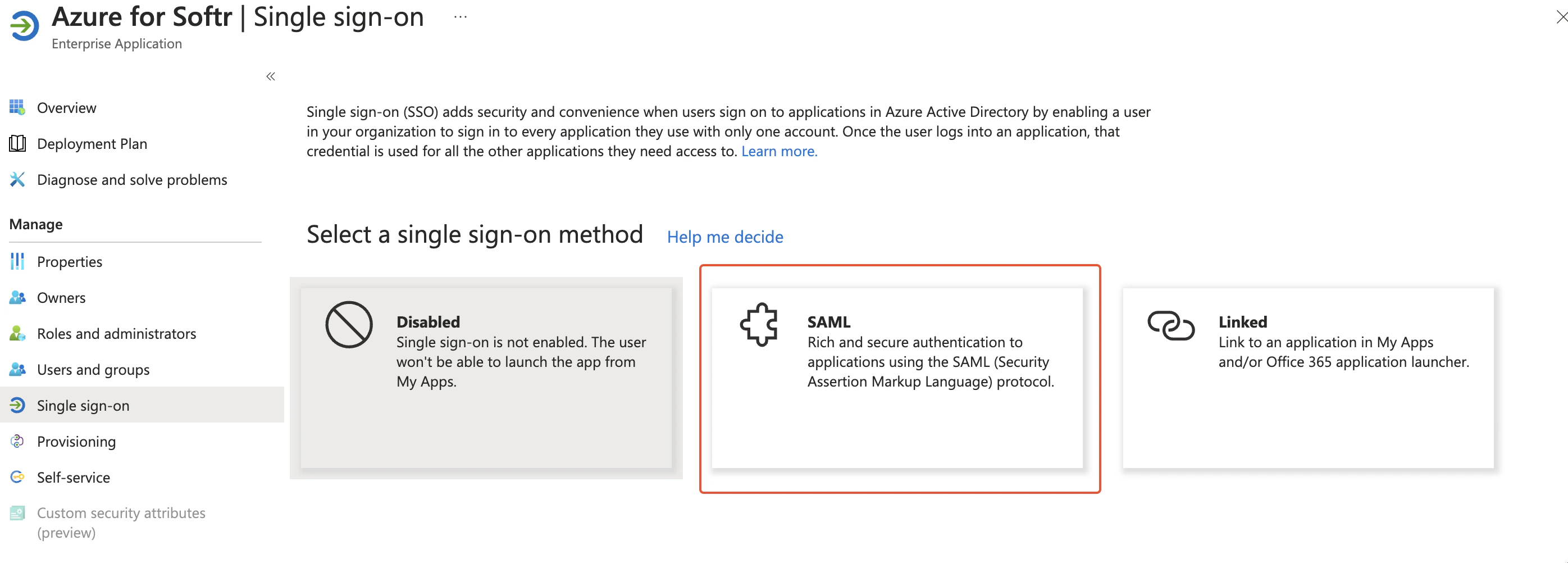 Selecting the single sign-on method