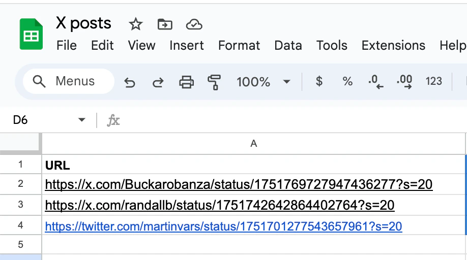 Using Google Sheets as an example data source