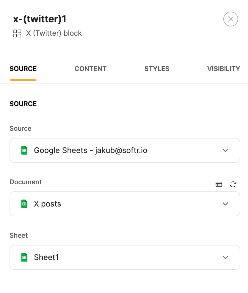Google Sheets used as source of X posts