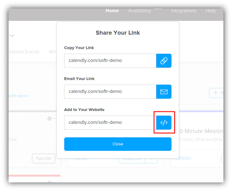 Selecting "Add to Your Website"