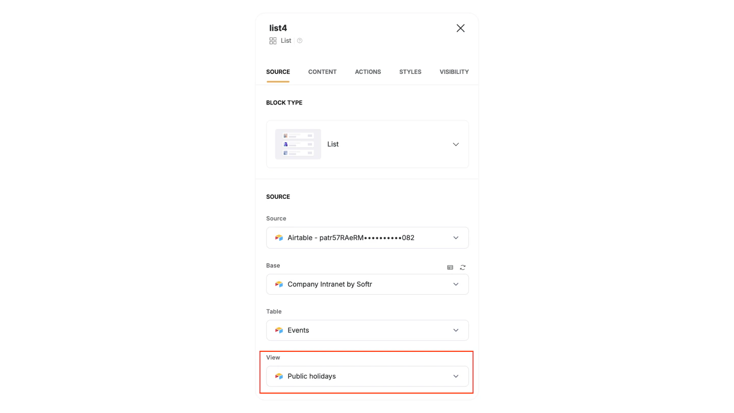Selecting an Airtable view in Softr