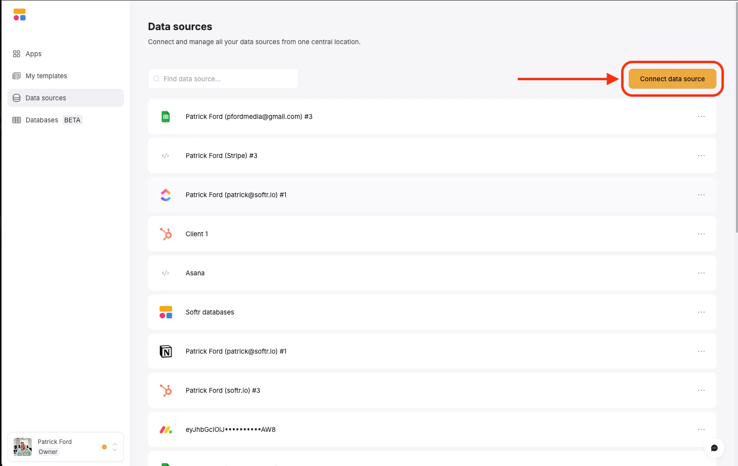 Click on Connect to Data source in the upper right