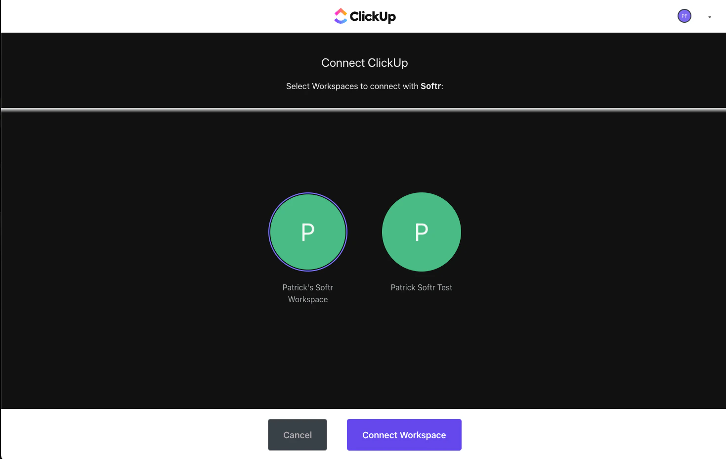 Click on the workspace you want to connect, then click Connect Workspace