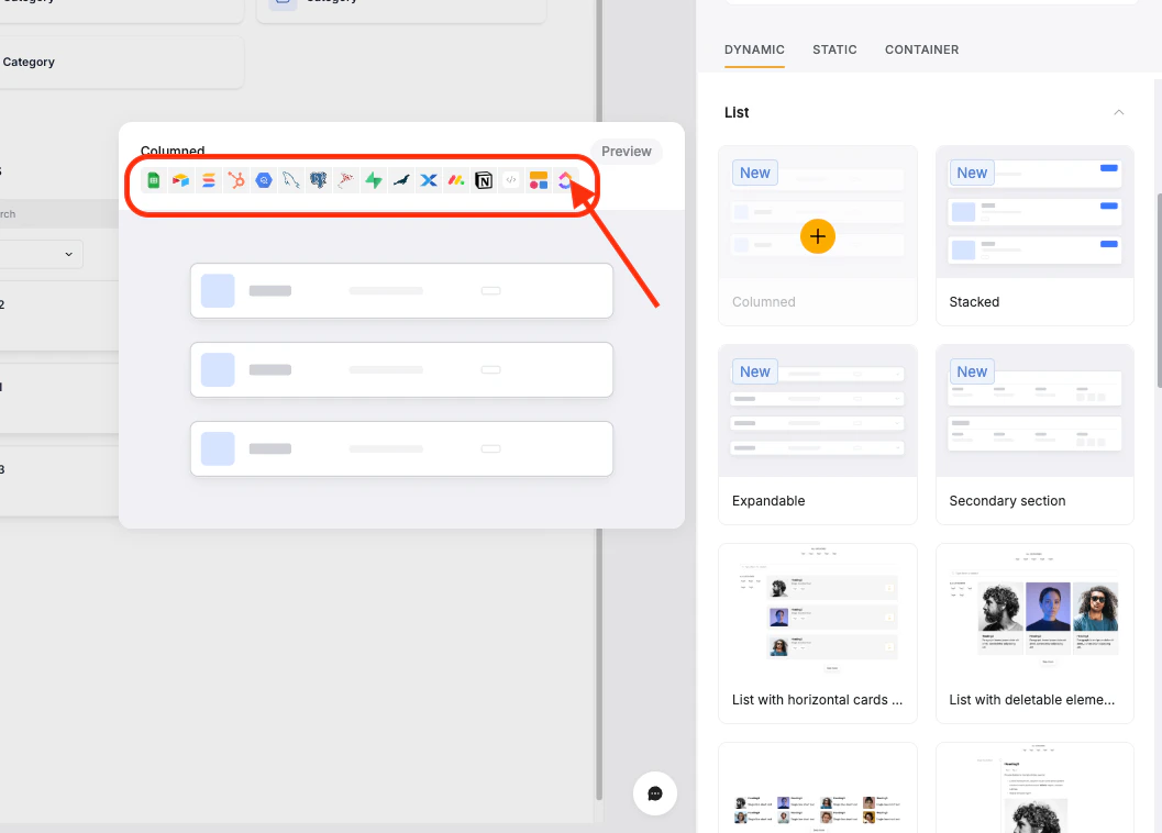 Hover over a block to see what data sources it supports.