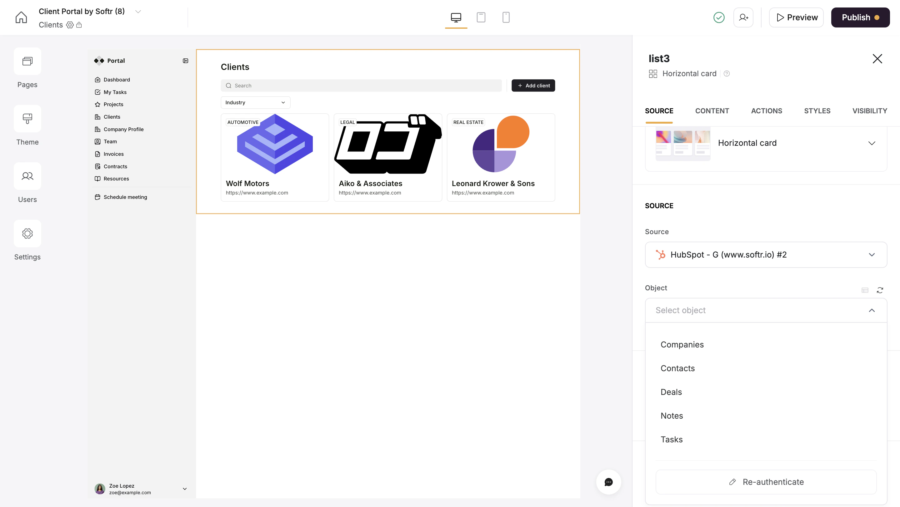 Selecting HubSpot objects.