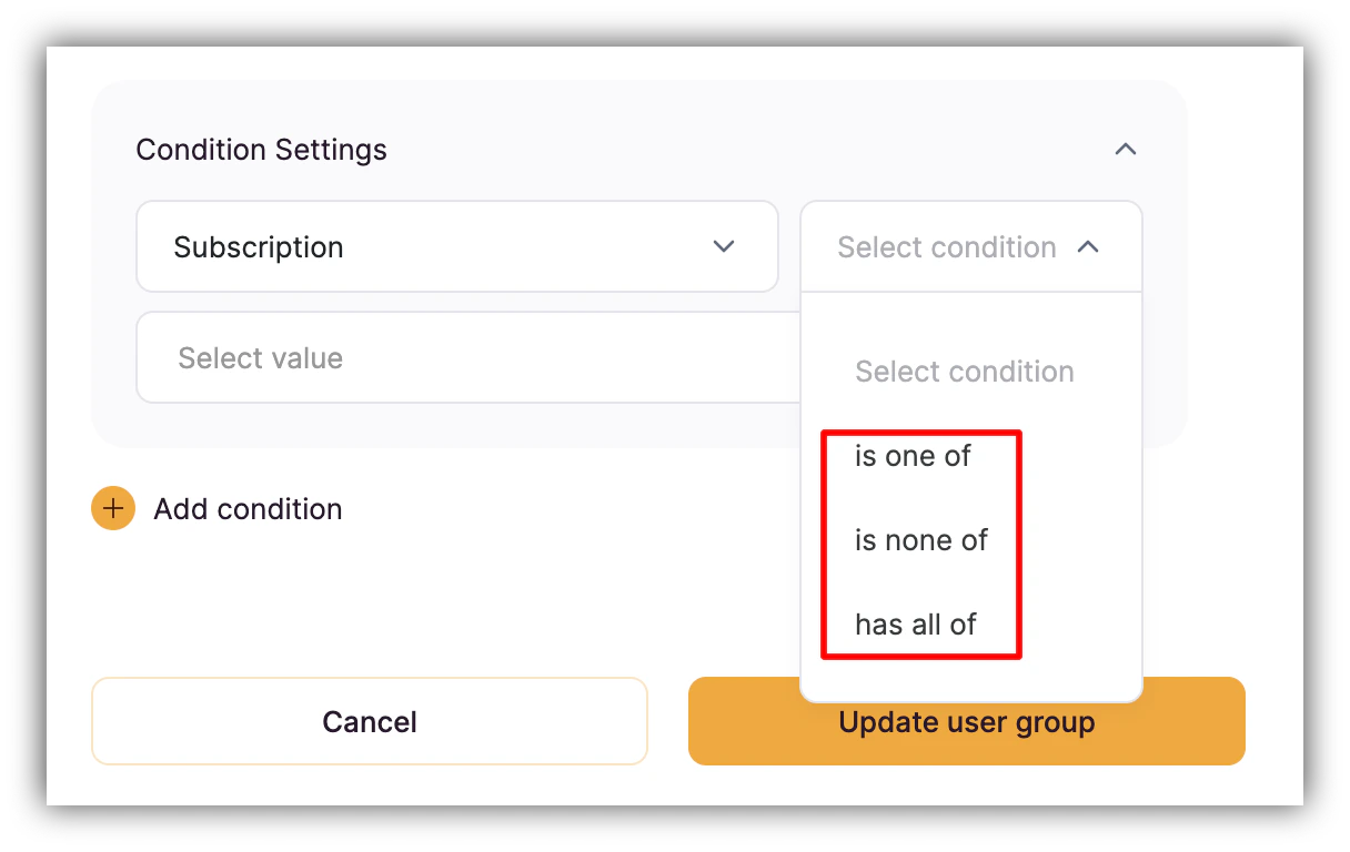 Payment-related condition options
