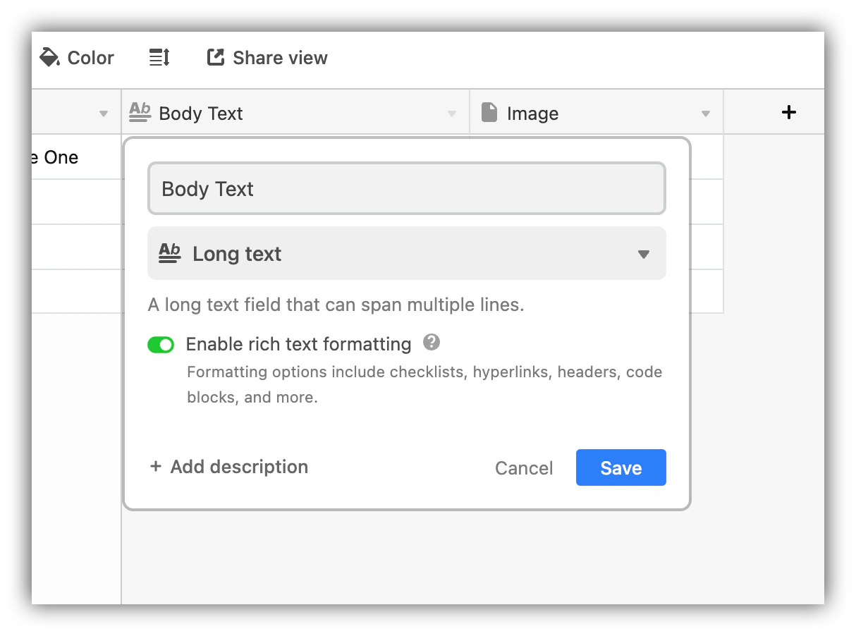Rich text formatting enabled