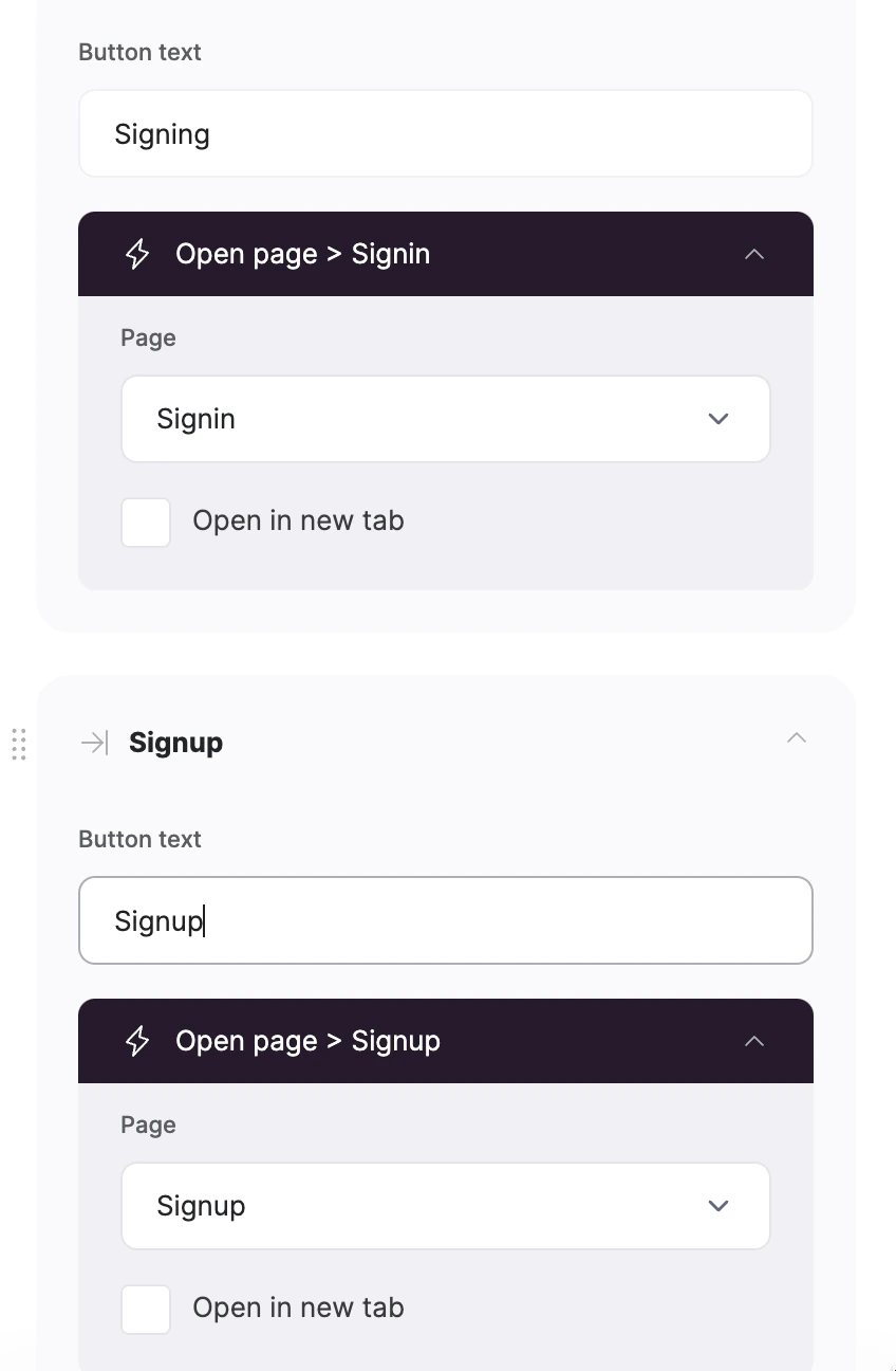 Buttons link to their corresponding pages
