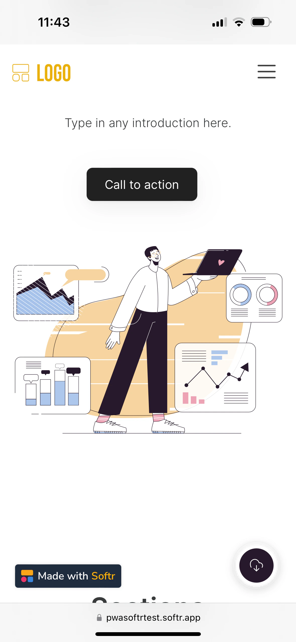 The user sees a download button at the bottom. The button placement is a part of Mobile App settings in Softr Studio.