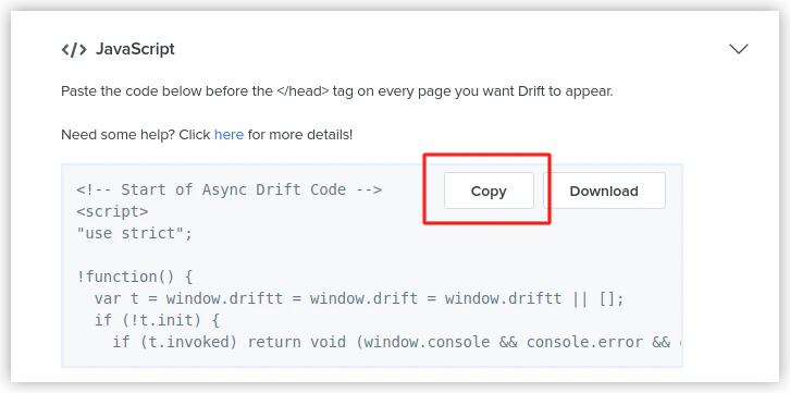 Copying the JS code