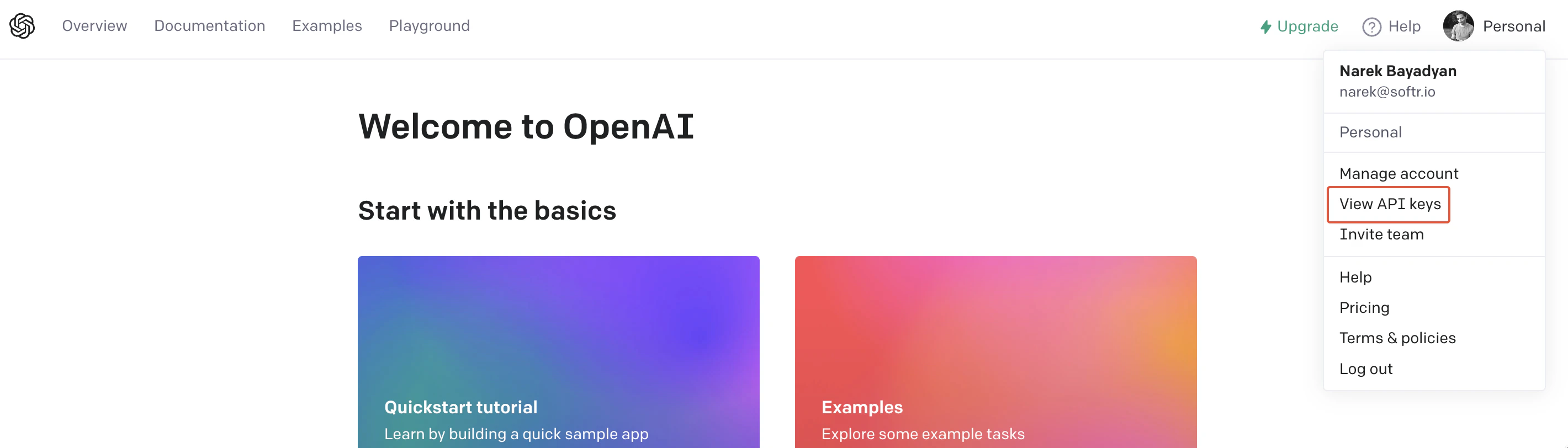 View API keys
