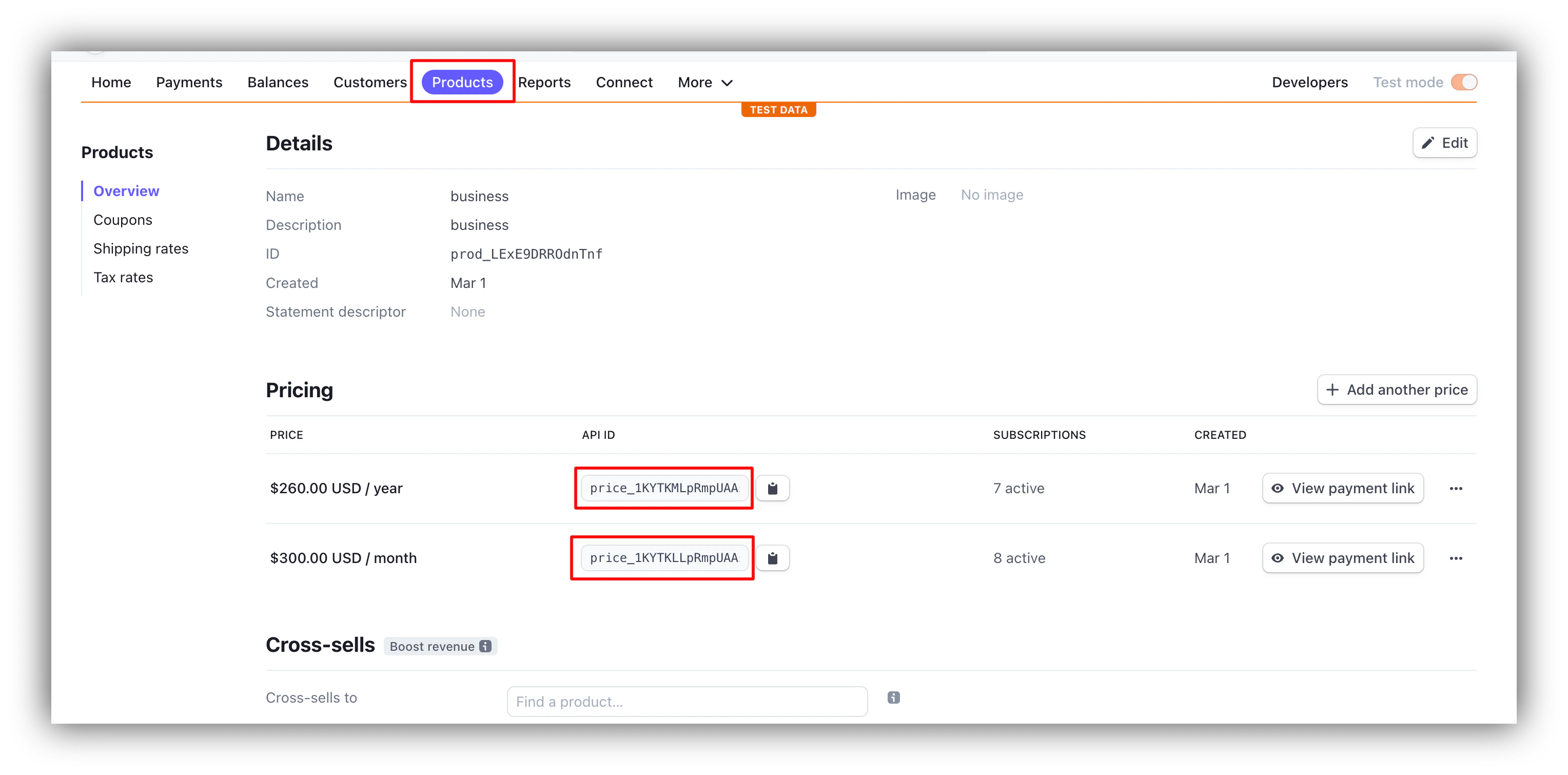 A product page on Stripe