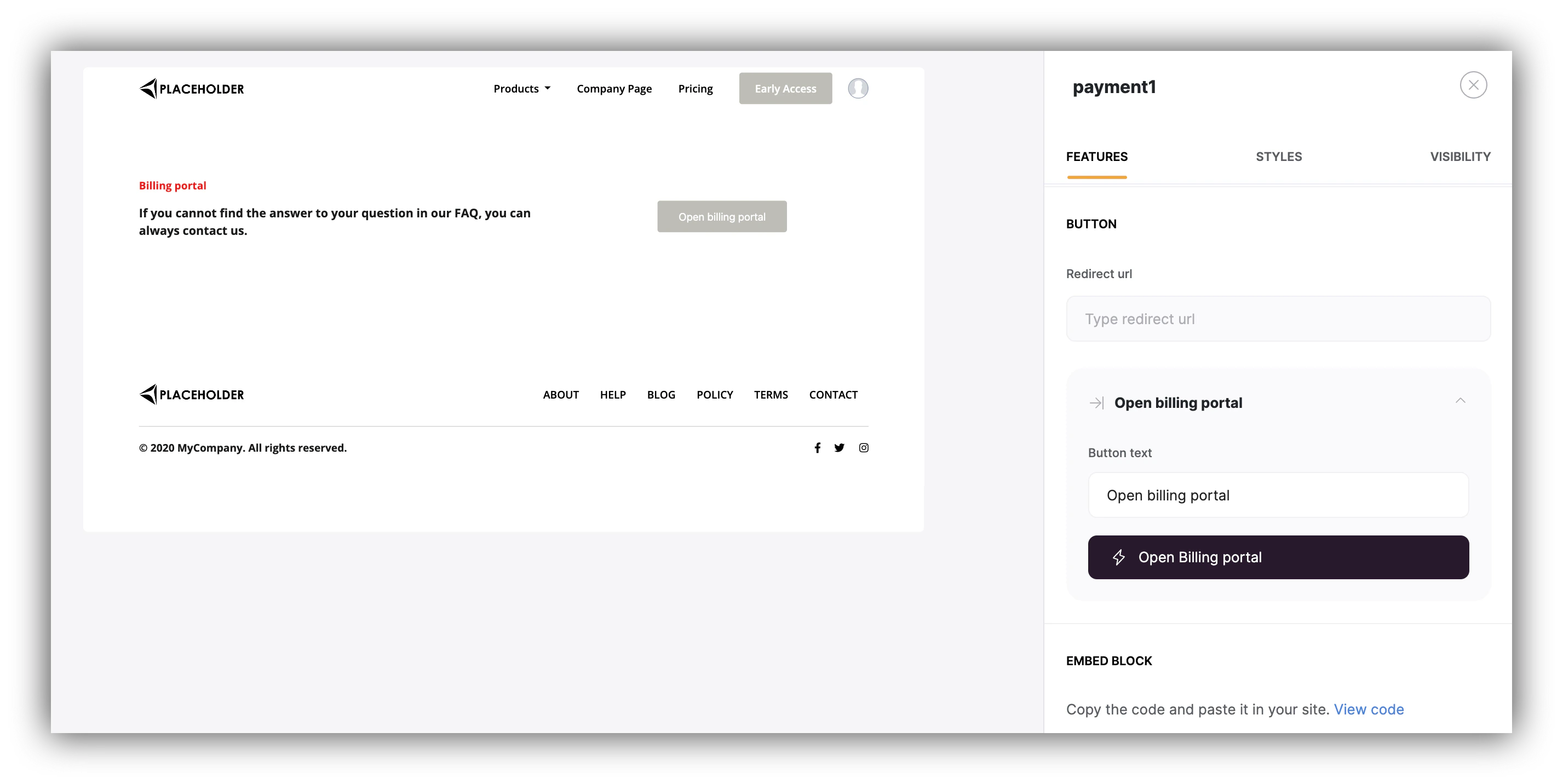 Stripe Customer Portal Block