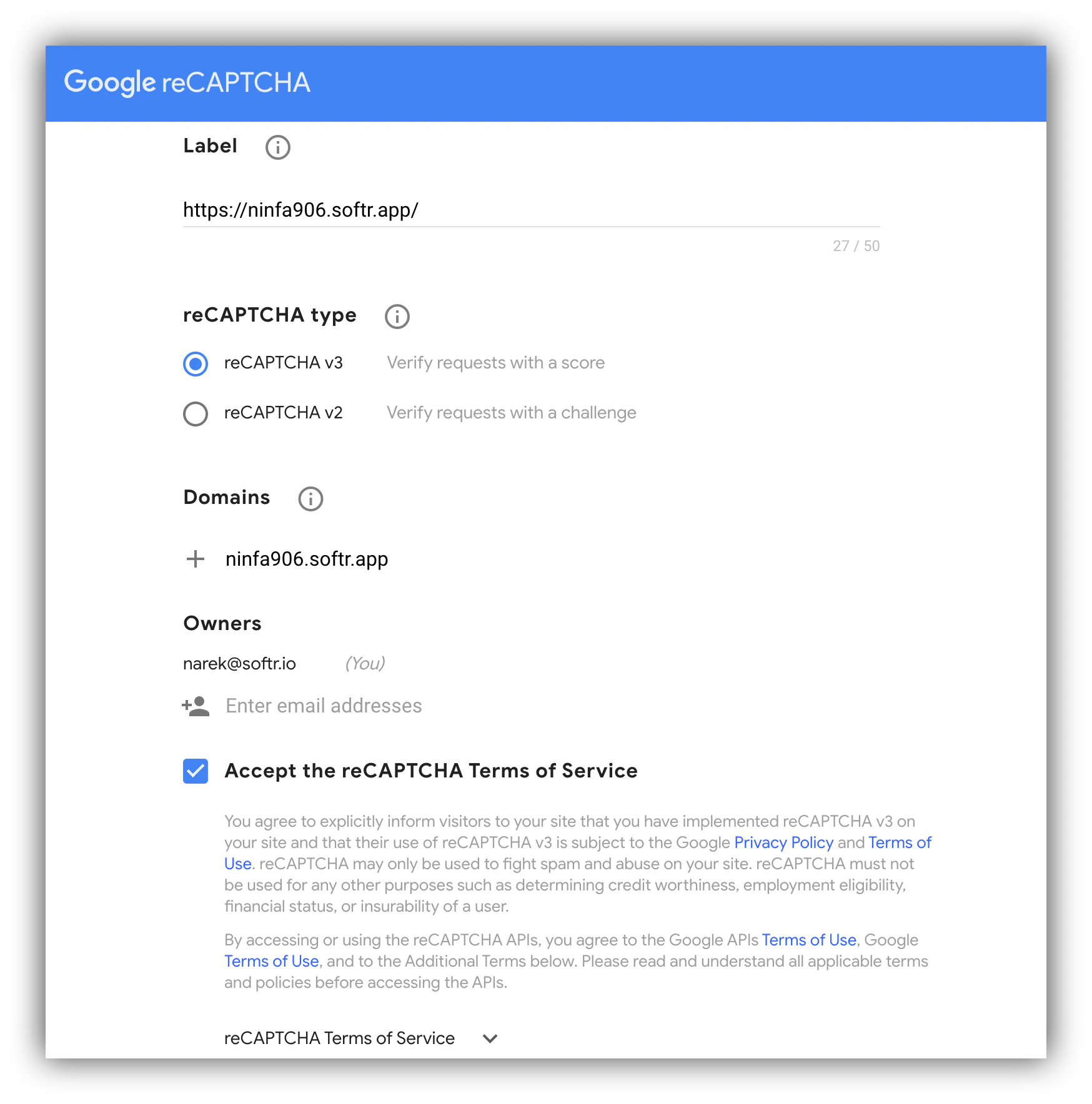 reCaptcha setup