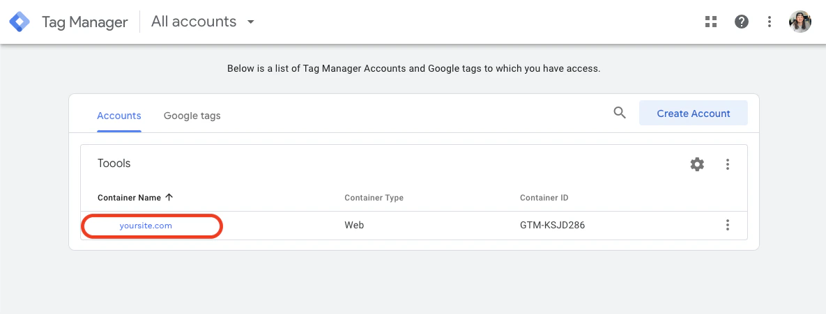 Choose your account from the list