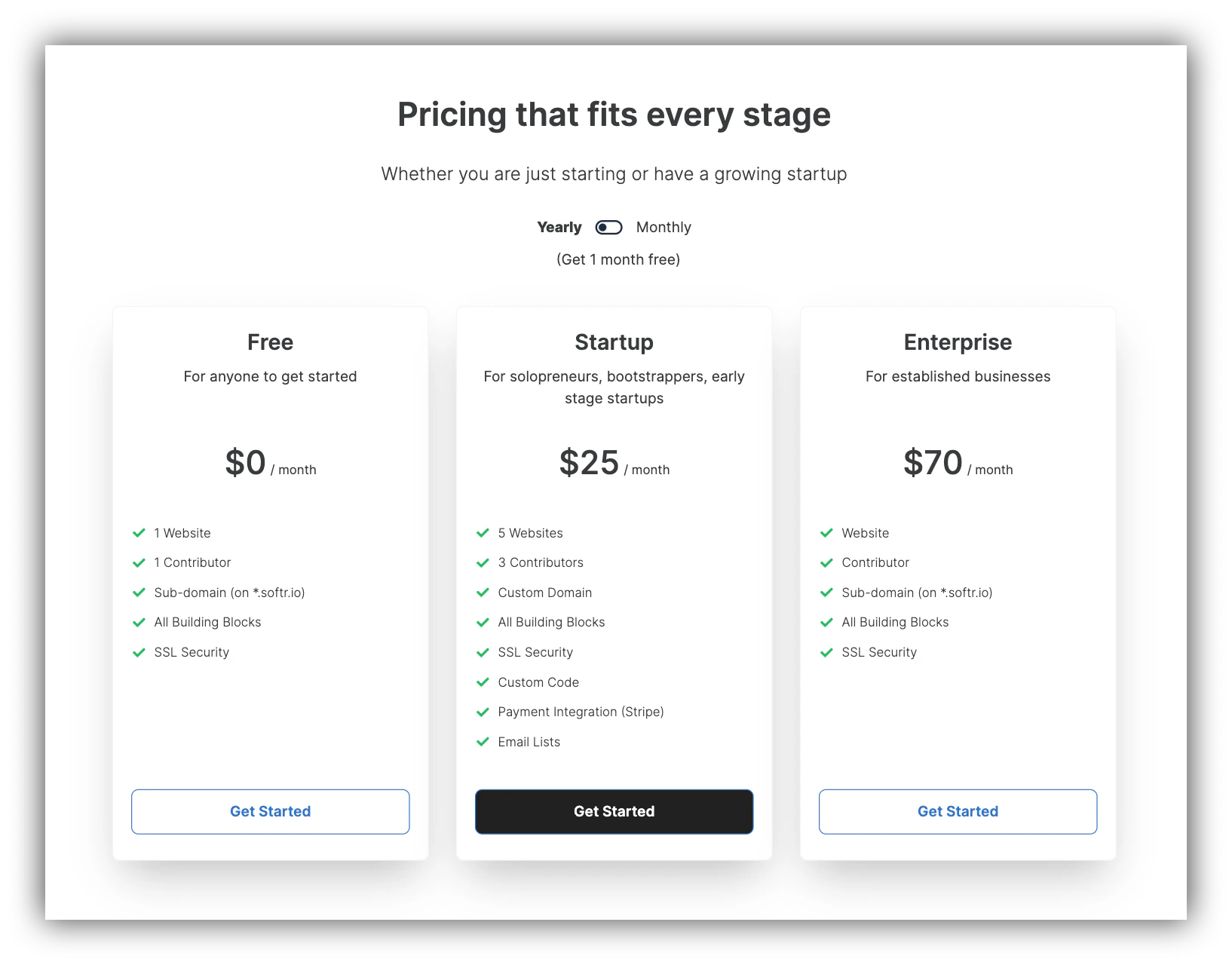 Pricing in card view with details