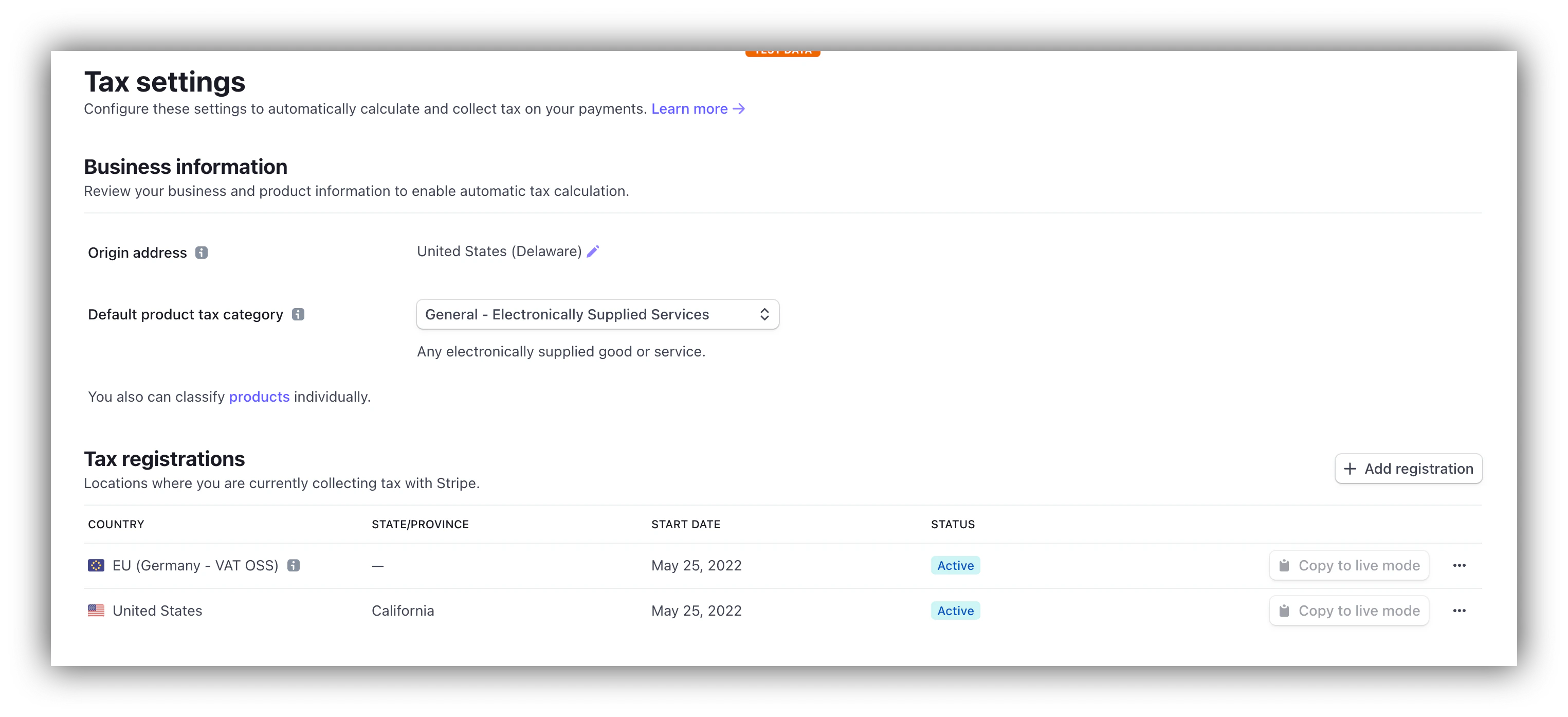 Configuring tax settings