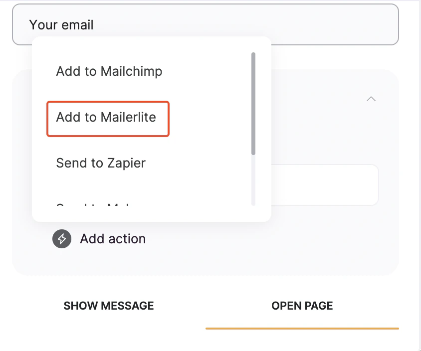 “Add to Mailerlite” action