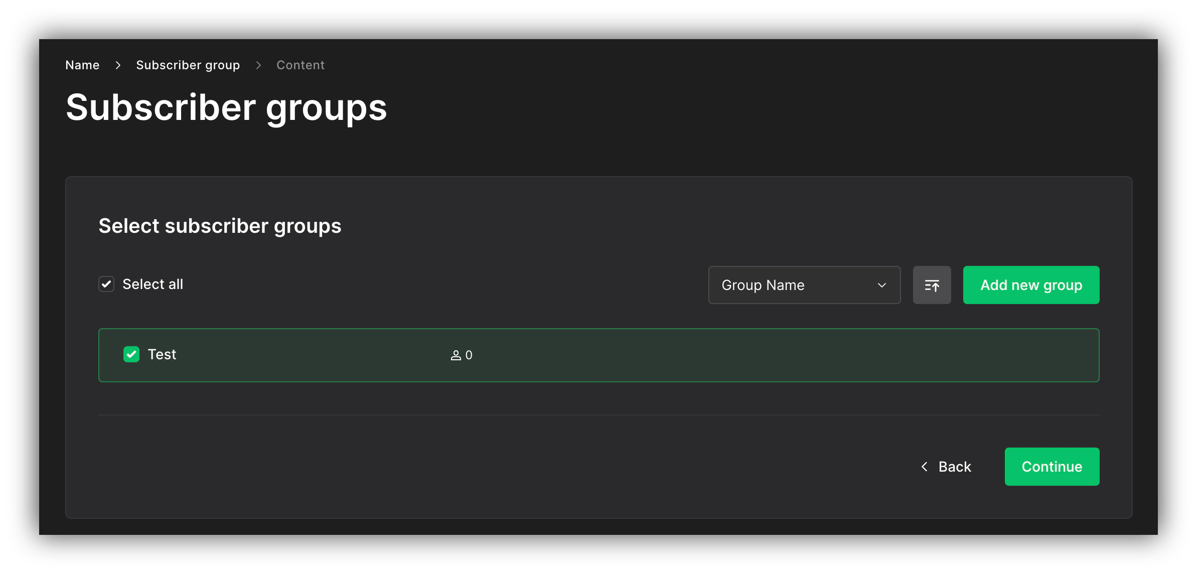 Selecting a Subscribers Group