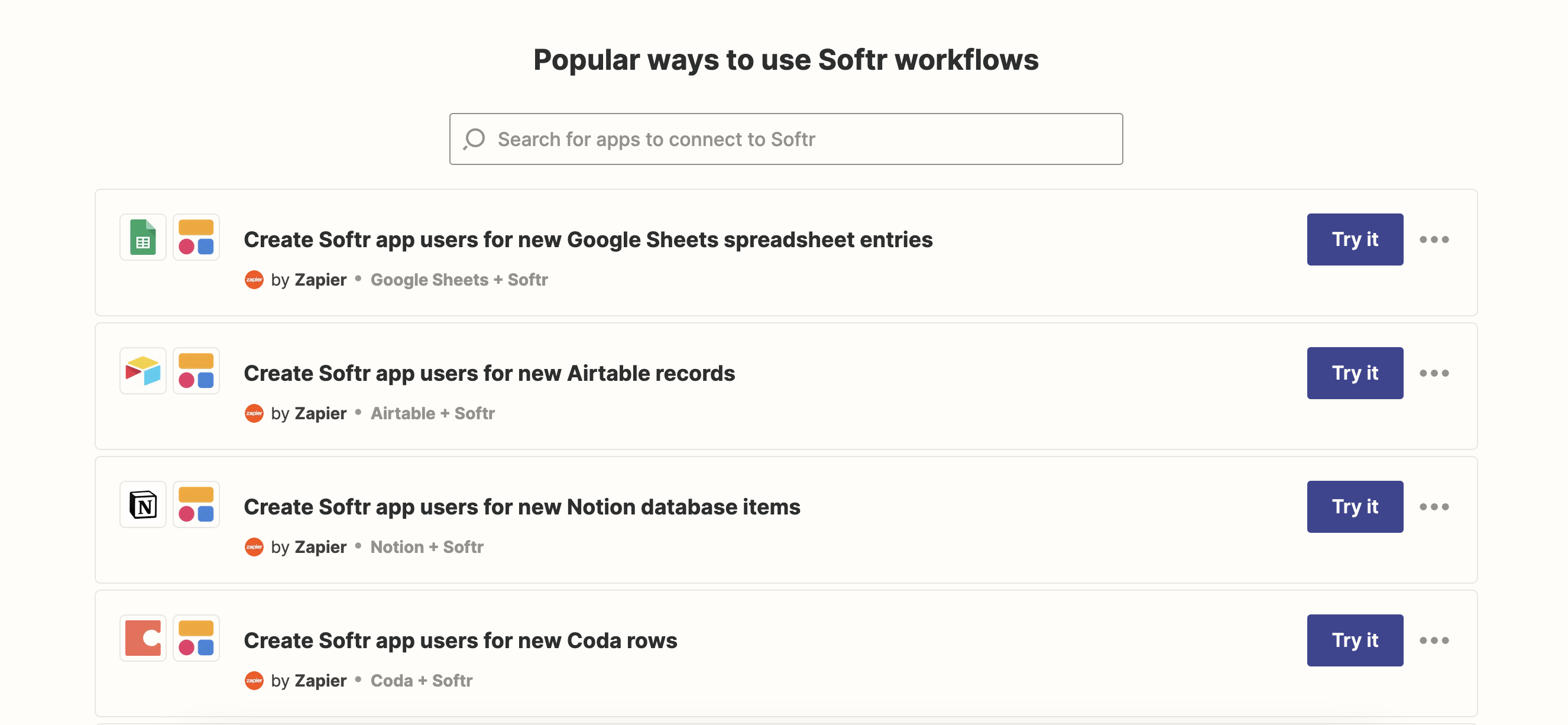 Zapier templates for Softr